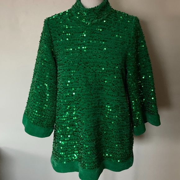 Zara Green Sequin Turtleneck Sweater - Picture 2 of 11